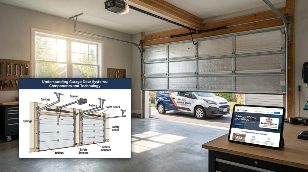 Garage door system components diagram. San Diego garage door installer.